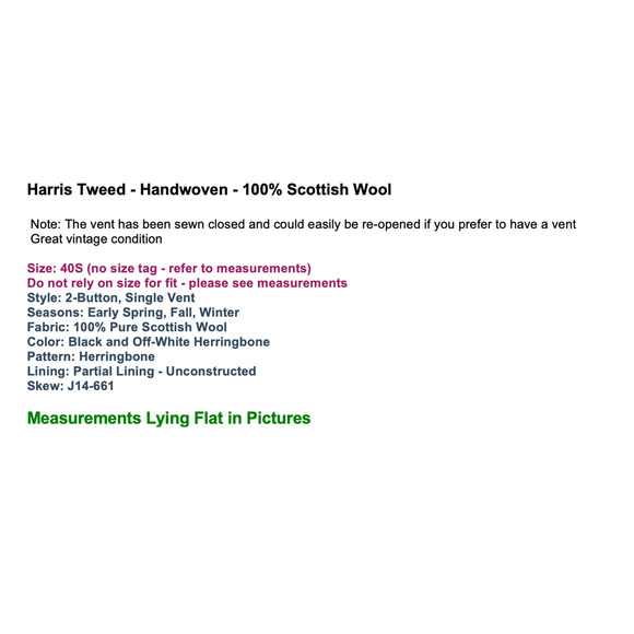 Vintage Harris Tweed 40S Black Handwoven Scottish Wool Unstructured Sport Coat - Picture 2 of 13